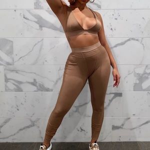 Tan Sabrina Ribbed Set